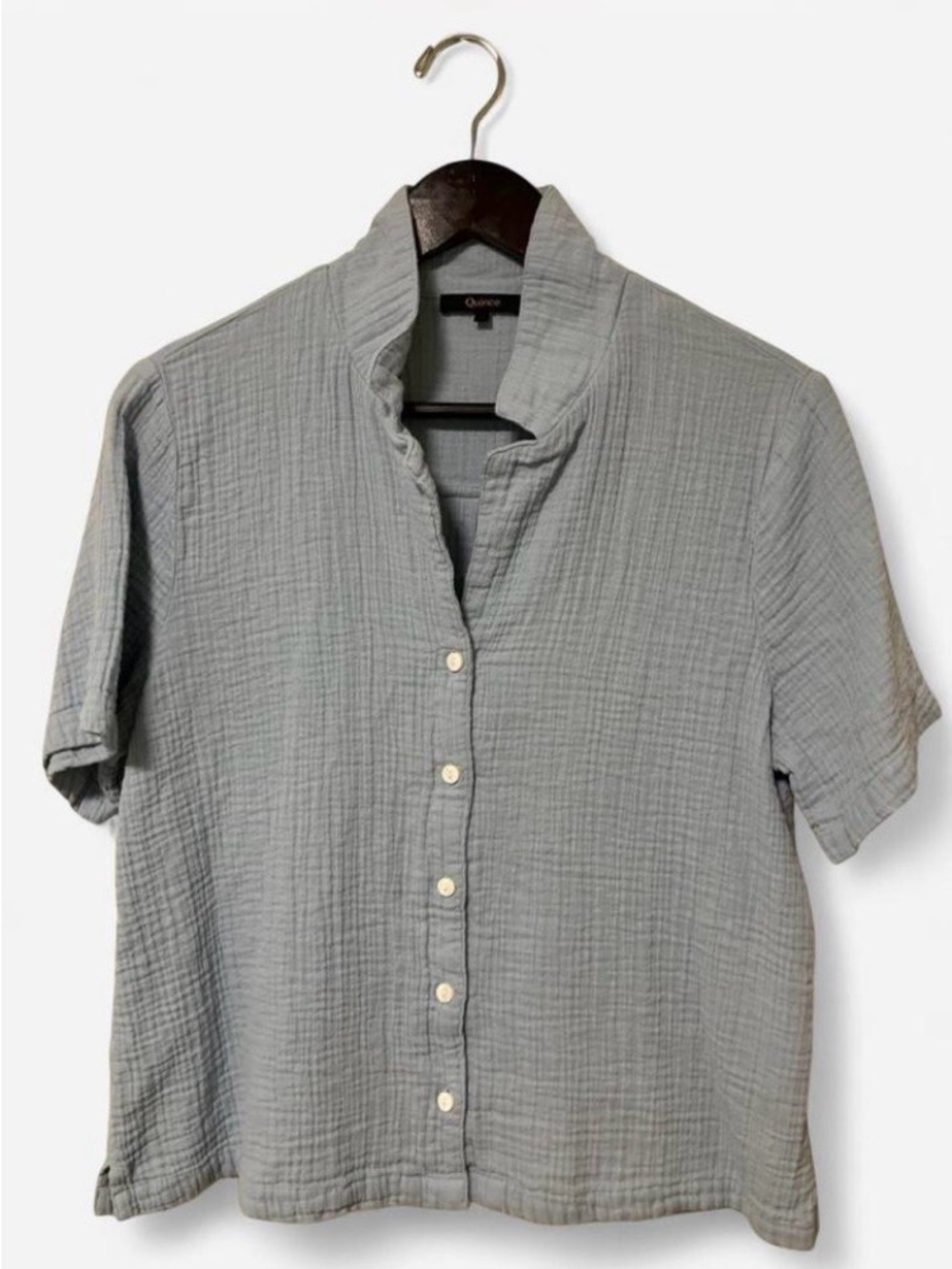 Quince Short-Sleeve Double Gauze Button Front Shirt in Light Blue Women’s Size M